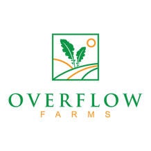 Green plants in a box over text reading "overflow farms" 