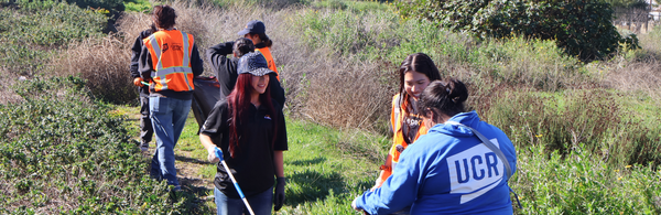 Students participating in a community clean-up.